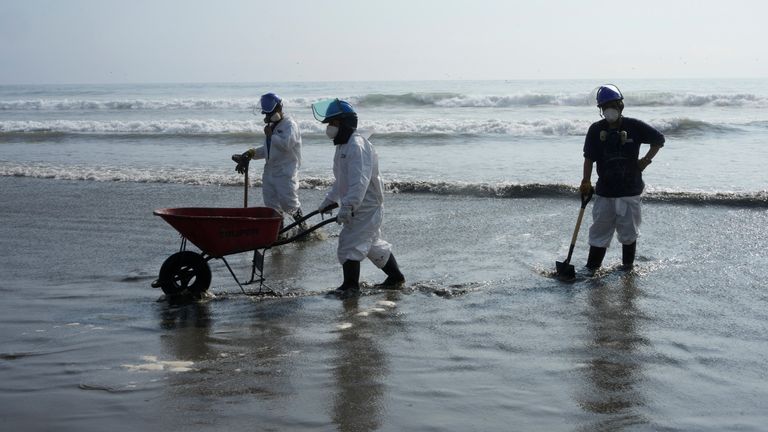 Local fishermen have protested over the oil spill. Pic: AP
